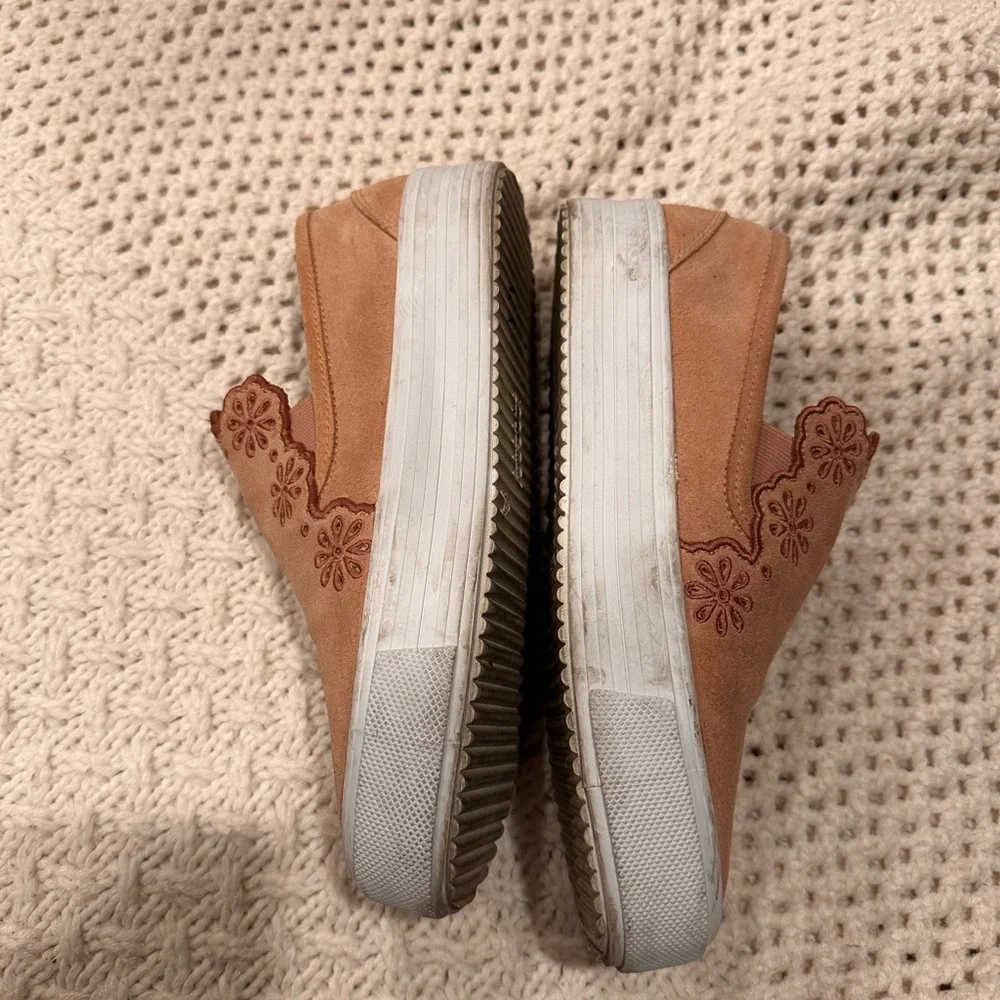 SEE BY CHLOE SIZE 38 USA 7/5 Brown Suede Slip-On Sneakers with Floral Design